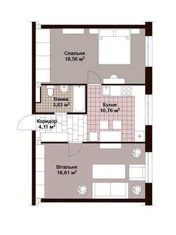2-кім квартира в новобудові 56 м2