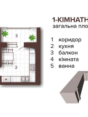 1 кімнатна квартира в сучасному комплексі. РОЗТЕРМІНУВАННЯ 3 роки.