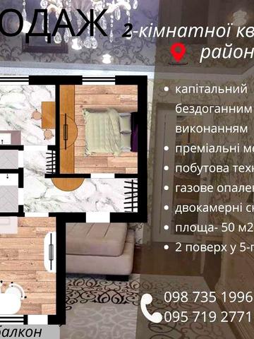 Продаж 2 кімнатної квартири в районі ЦРБ