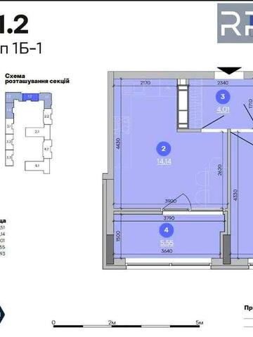 Без комісійних! Продам 1 квартира 43.14м² ЖК Sister 43,14 м² 8 пов. юа ЖК Sister