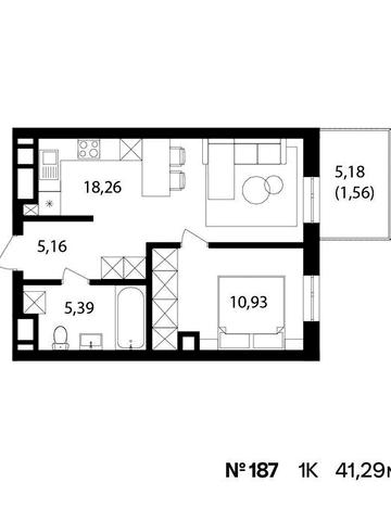1к у ЖК Скандинавський квартал  площею 41,29м2 ЖК Скандинавський квартал