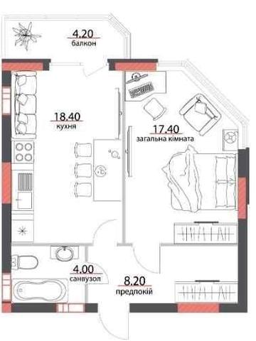 ‼️Сади-1‼️ Велика 1 кімнатна квартира площею 52 м² в новобудові ЖК Героїв АТО 81