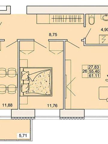2-кімнатна квартира 61,11 м² у центрі міста |ЖК «На Сінній 25 » ЖК на Сінній 25