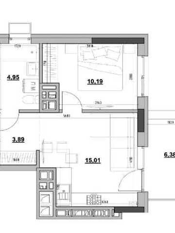 Продаж квартири 35,95 м² у ЖК Morning — кухня-вітальня, спальня та балкон ЖК Morning