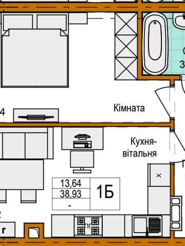 Функціональне планування 1-к квартира 39м² з гардеробною ЖК Емоція 2