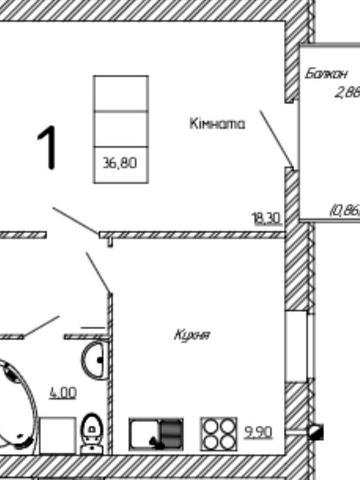 Продаж великої однокімнатної квартири 36,8 м.кв вул Машинобудівників