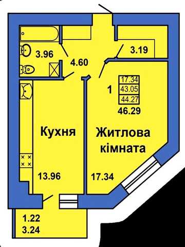 Весняна 9А , 1к найкраще планування 46м2 та відмінна ціна