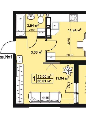 Продам 1-кім.квартиру на 6-тому поверсі ЖК"Андріївський"