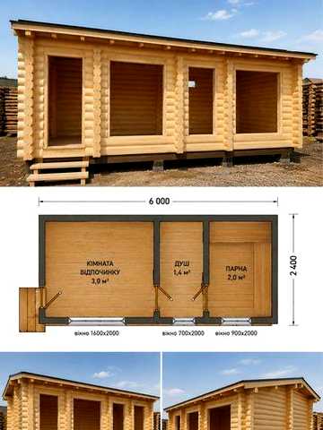 Дача-баня зі зрубу 6×2,4 м. Карпатська смерека. Під ваше оздоблення