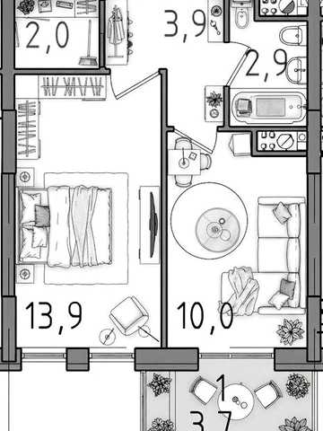 1-к квартира 33 м² на Таирова в «Пространстве на Тульской» | 0% комиссия! ЖК Пространство на Тульской