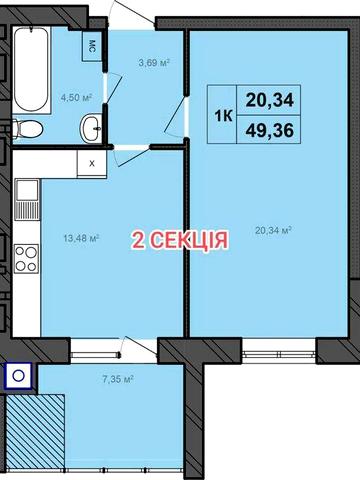 ID 39675 | 1к Виставка | ЖК «Бонвіль» | 49,37 м² | Панорамні вікна | Новий сучасний ЖК LP ЖК «Бонвіль»