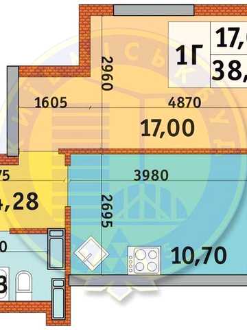 1-к квартира 38.5 м²  ЖК Урловский 1  ЖК Урлівський 1Позняки