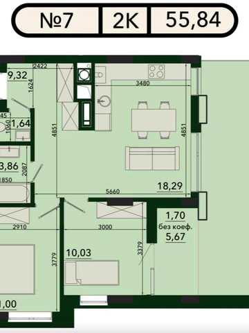 Двокімнатна квартира на 55.8 м² у ЖК PLUS