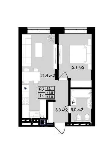 1-кімнатна квартира 41,8 м² | ЖК Простір | кухня-студія 24,1 м² | без комісії ЖК Простір