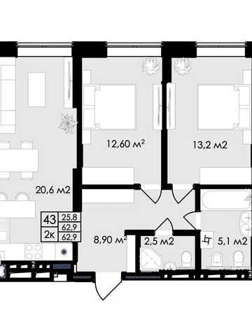 2-кімнатна квартира 62,9 м² | ЖК Простір | преміум-клас | без комісії ЖК Простір