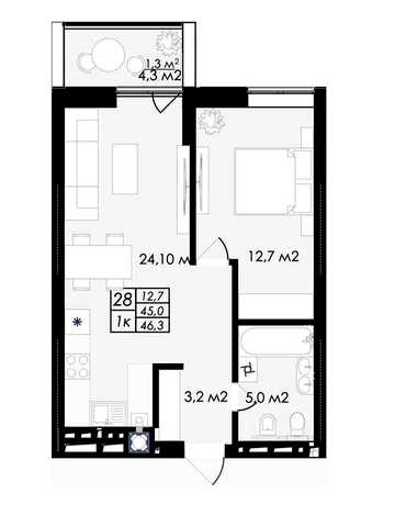 Стильна 1-кімнатна квартира 46 м² на вул. Стрийській: кухня-вітальня 24 м², басейн, SPA, балкон, без комісії в ЖК Prostir біля Арена Львів ЖК Prostir