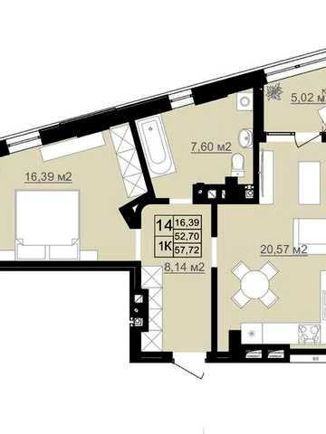 1-кімн. 57,72 м² | ЖК D2 | Преміум | 3 поверх | $130 000 | Без комісії ЖК D2