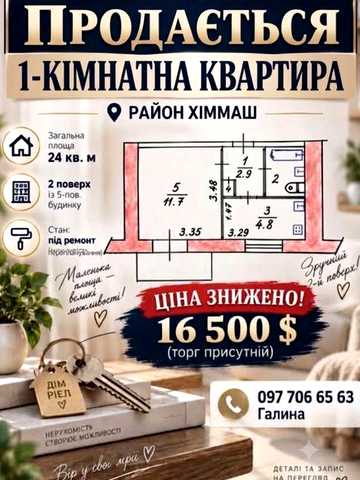 Продаж 1-но кімнатноі квартири
