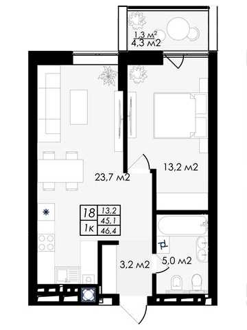 1-кімнатна квартира з балконом 46,4 м² | ЖК Простір (Prostir), Стрийська | Без комісії