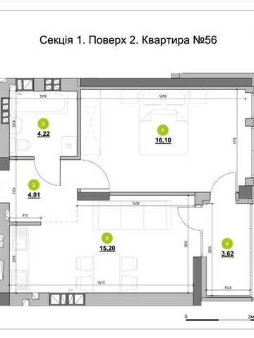 1-к квартира 43,15 м² у ЖК Evening від РІЕЛ, Львів ( БЕЗ КОМІСІЇ ) ЖК Evening