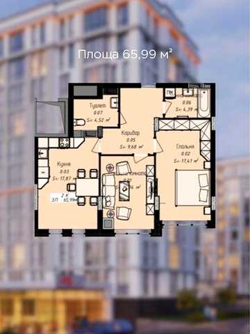 2к квартира під чистовий ремонт 66,10м² ЖК Джем Сіті