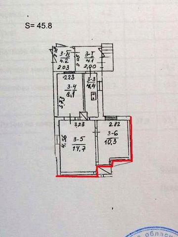 3-комн. квартира 45.8 м2 в жэковском доме в центре (ул.Хлебопекарская)