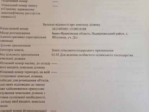 ділянка за адресою с. Яблуниця, Присілок  Діл