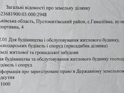 ділянка за адресою с. Гамаліївка, Спортивна