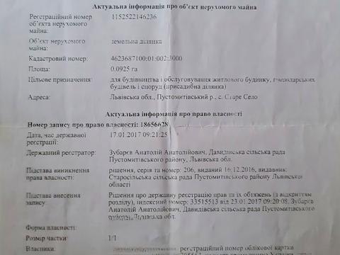 ділянка за адресою с. Старе село, 