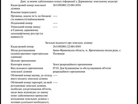 ділянка за адресою с. Поляниця, 