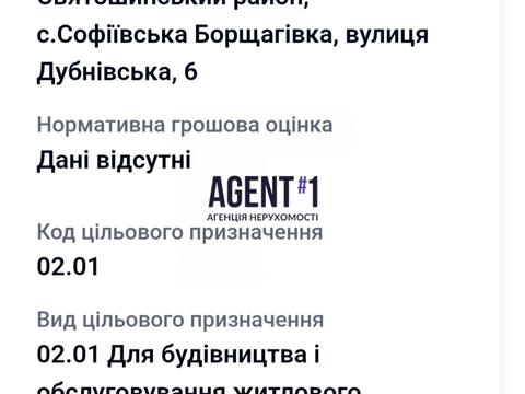 ділянка за адресою с. Софіївська Борщагівка,