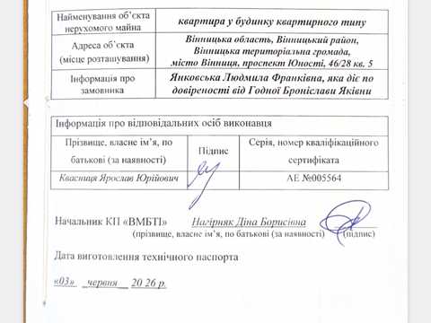 квартира за адресою Вінниця, Юності просп., 46/28