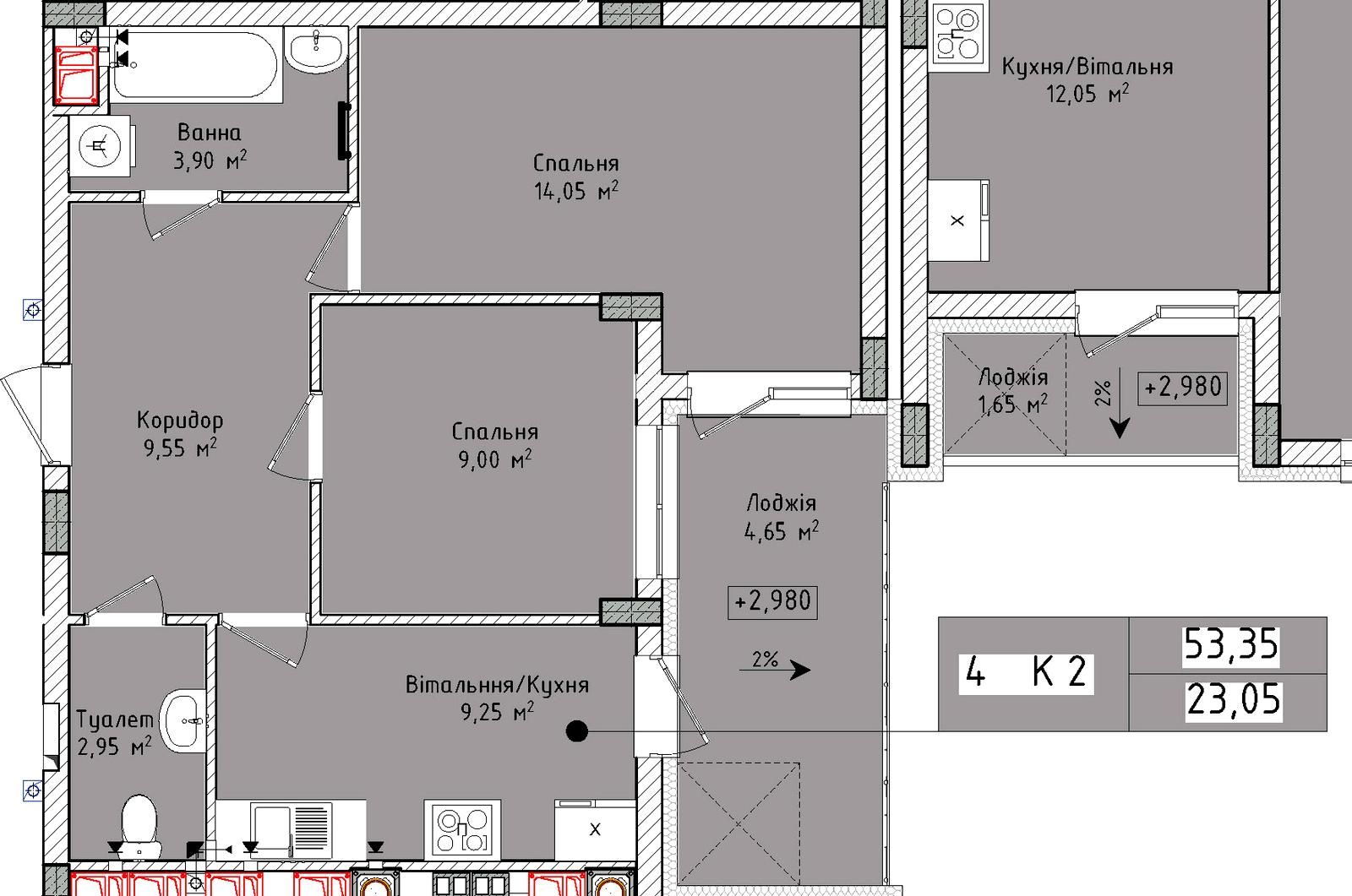 2-комнатная квартира по адресу ул. Рубчака Ивана (площадь 53,4 м²) - Atlanta.ua - фото 2