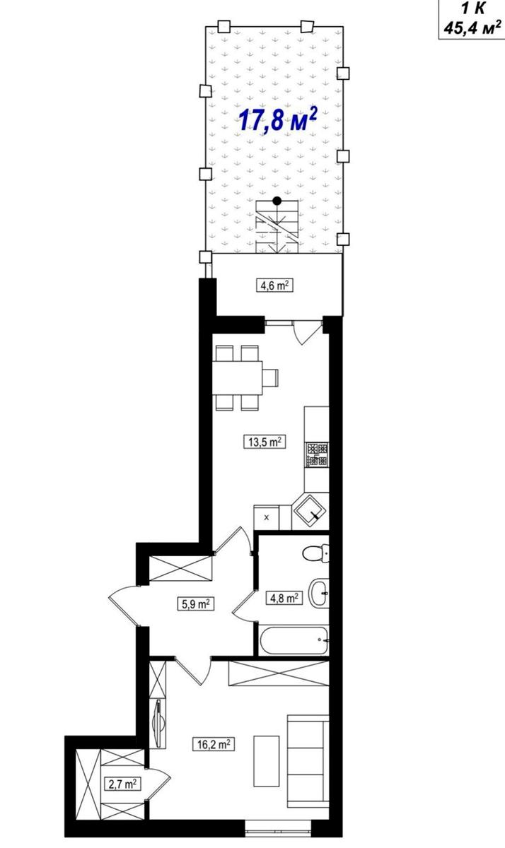 1-комнатная квартира по адресу (площадь 45 м²) - Atlanta.ua - фото 20