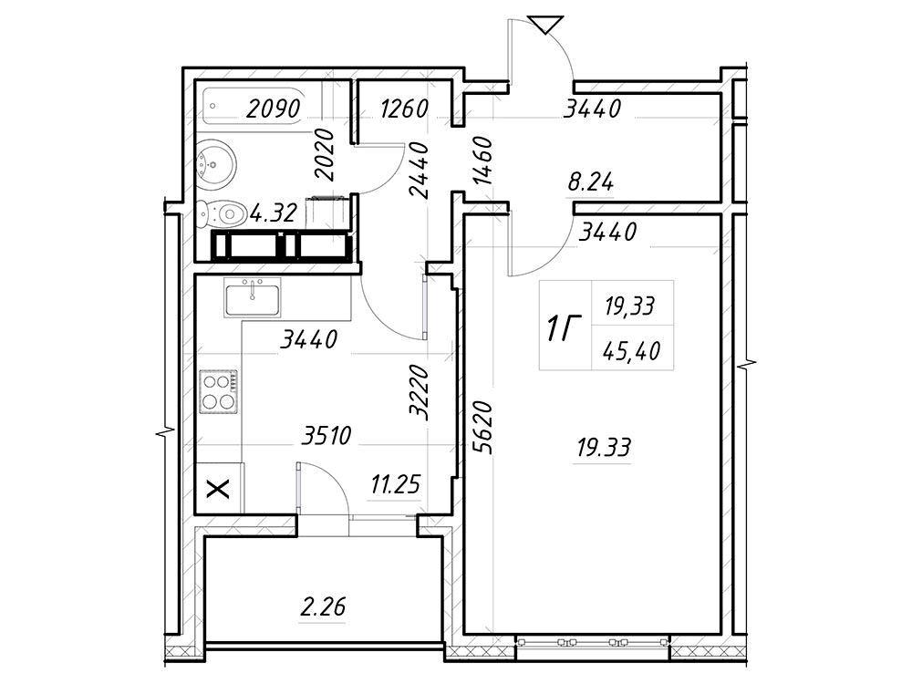 1-комнатная квартира по адресу (площадь 46 м²) - Atlanta.ua - фото 12