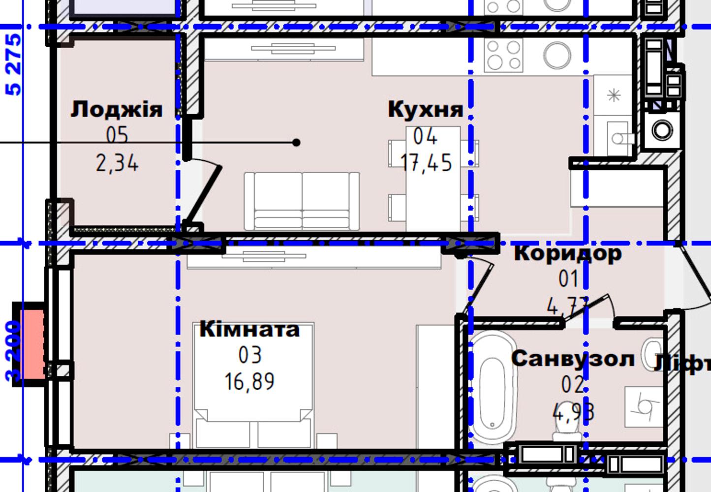 1-комнатная квартира по адресу ул. Гленца Фрица (площадь 46,4 м²) - Atlanta.ua - фото 4