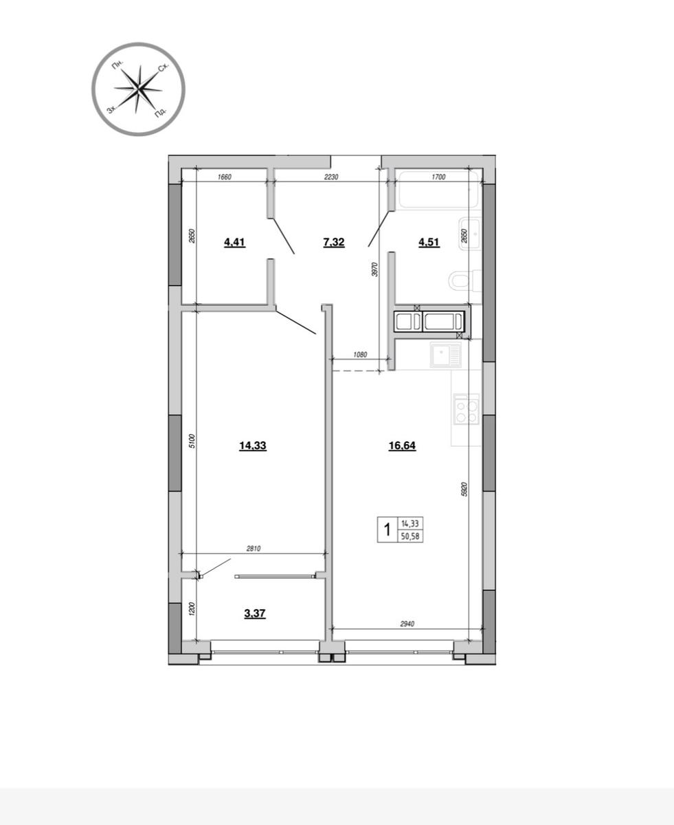 1-room apartment apartment by the address st. Velichkovskogo (area 50,6 m²) - Atlanta.ua - photo 6