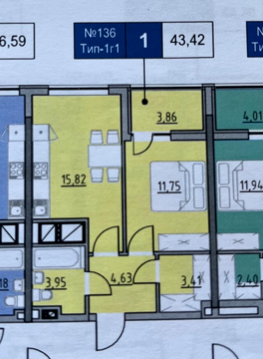 1-комнатная квартира по адресу шоссе Железнодорожное (площадь 43,4 м²) - Atlanta.ua - фото 2