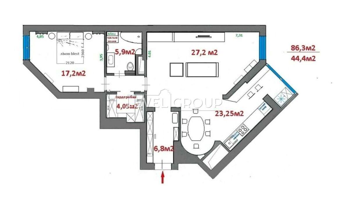 2-комнатная квартира по адресу ул. Западынская (площадь 86,3 м²) - Atlanta.ua - фото 15